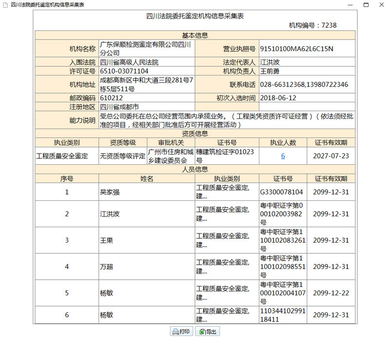 保順-四川高級人民法院司法鑒定入冊機構(gòu)信息截圖