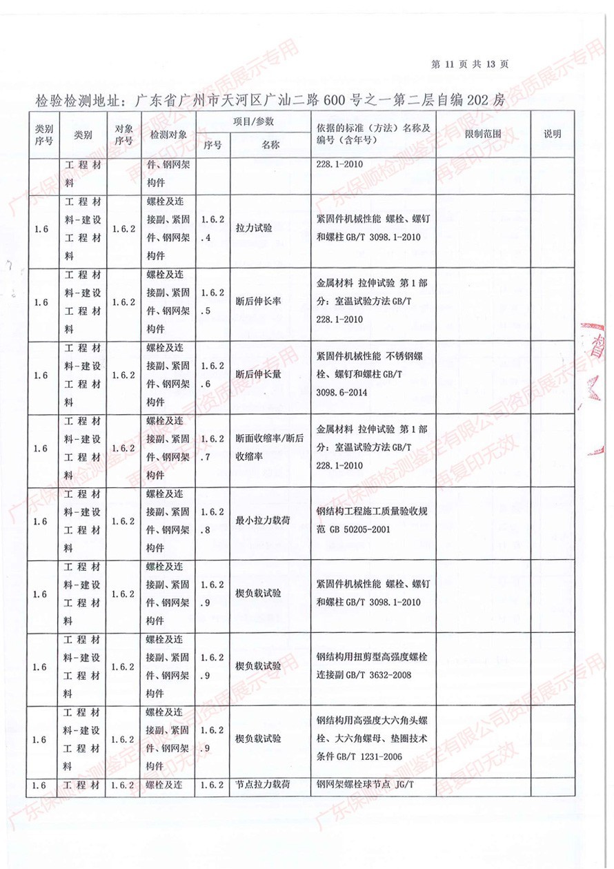 保順檢測鑒定CMA計(jì)量認(rèn)證證書附表